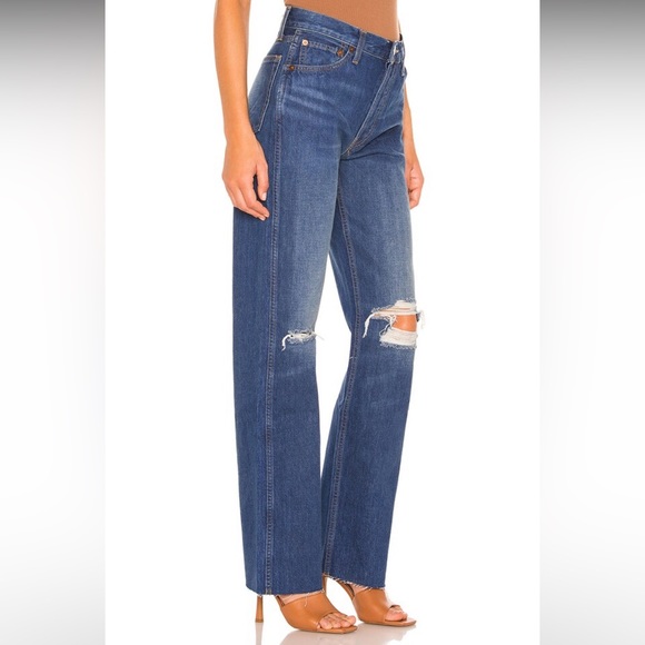 RE/DONE Originals 90s High Rise Loose in Destroyed Broken Blue Size 28 - Picture 2 of 11